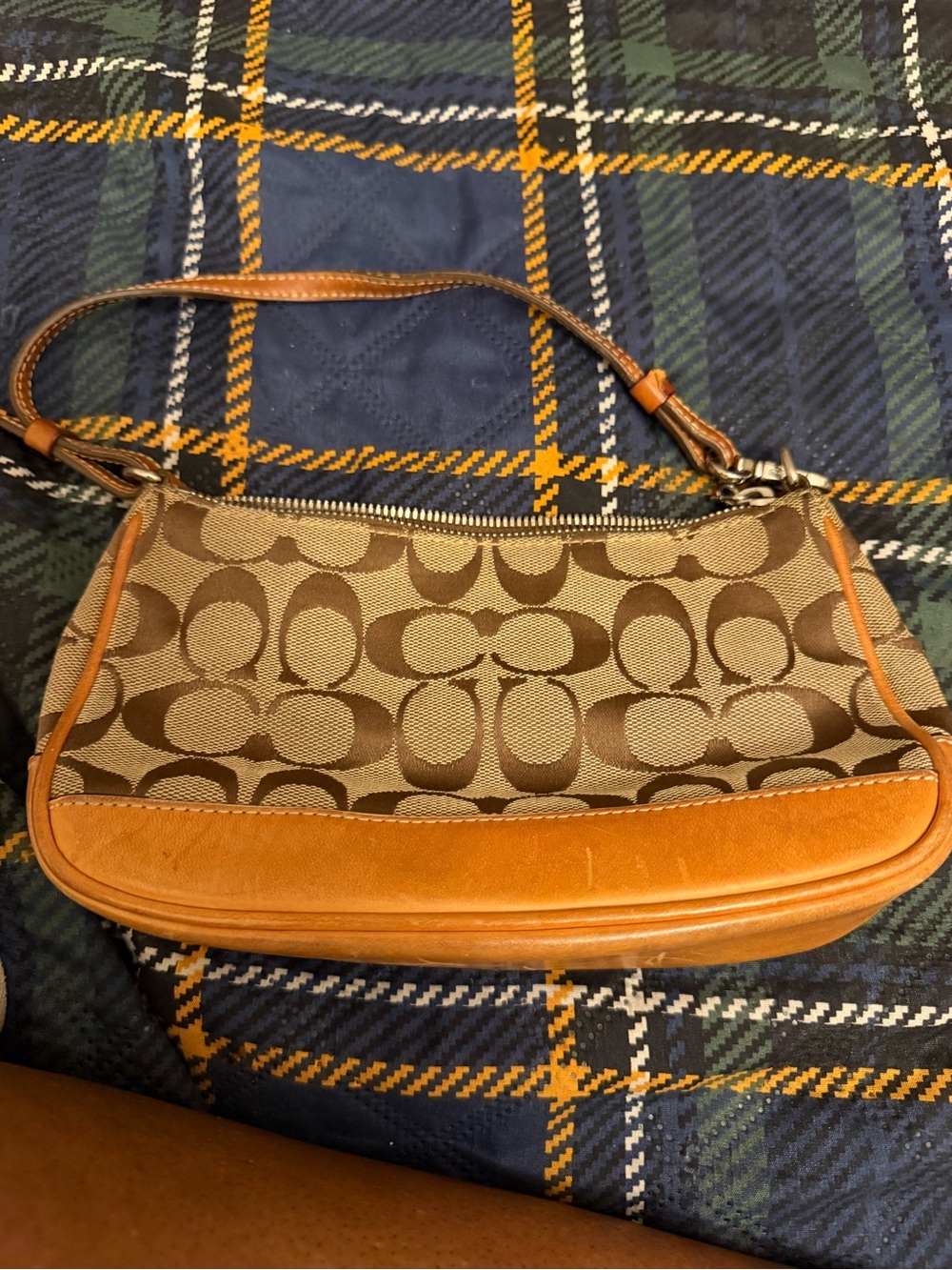 Coach Signature Jacquard Shoulder Bag in Tan and Brown